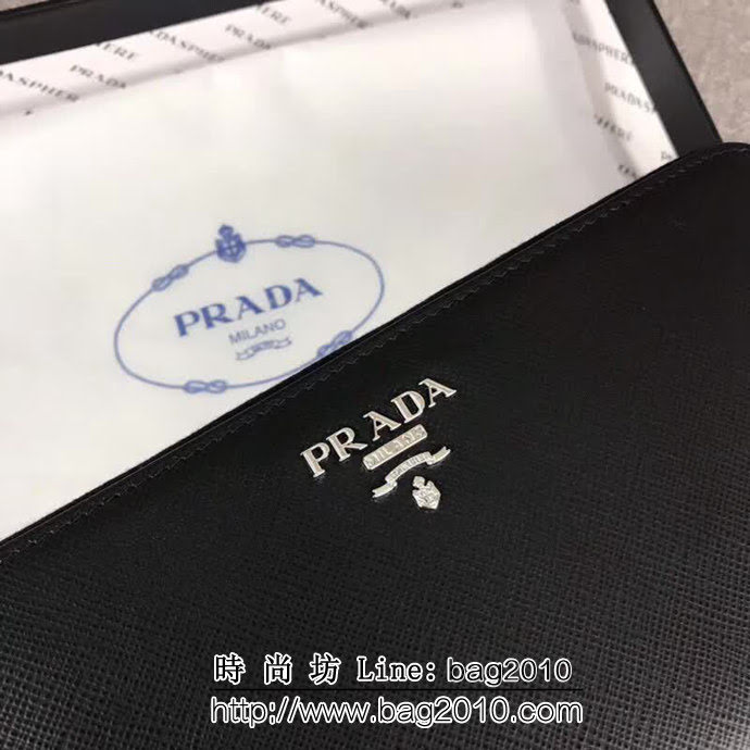 PRADA普拉達 經典款 頂級原單十字紋牛皮 時尚單拉鏈錢包 1ML506 DD1499
